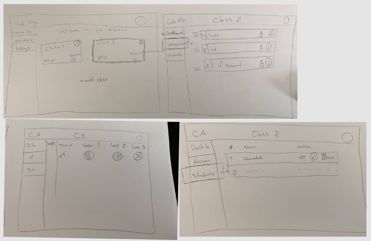 Hand-drawn early interface sketches